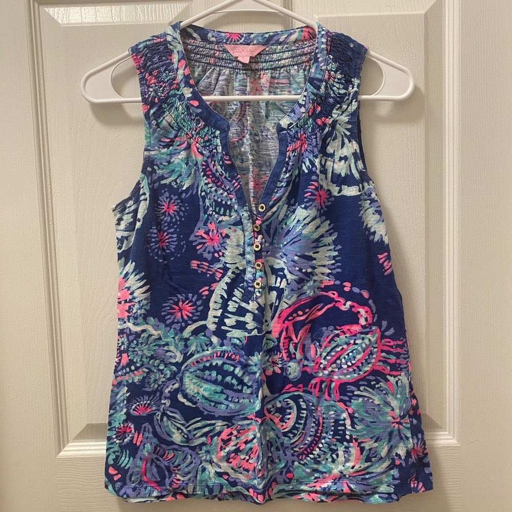 Lilly Pulitzer Essie tank, EUC, size small, blue and pink print